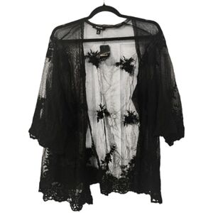 Black Torrid Women's Embroidery Mesh Kimono